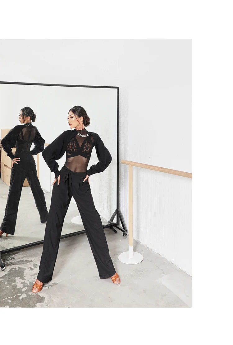 New Modren Lace-Up Stretch Straight-Leg Trousers National Standard Dance Practice Clothes Latin Ballroom Dancing Pants SL5980