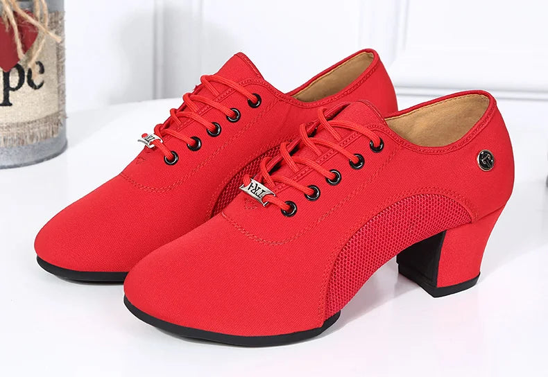 breathable shoes women dance shoes lace up heels women ballroom latin dance shoes big size 34-42 5cm Heels