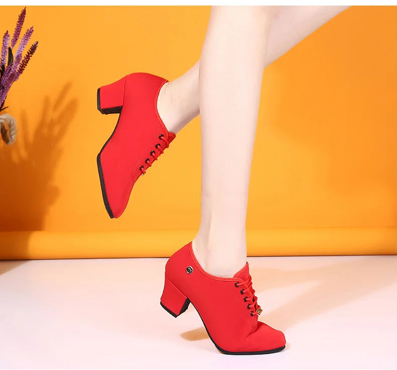 breathable shoes women dance shoes lace up heels women ballroom latin dance shoes big size 34-42 5cm Heels