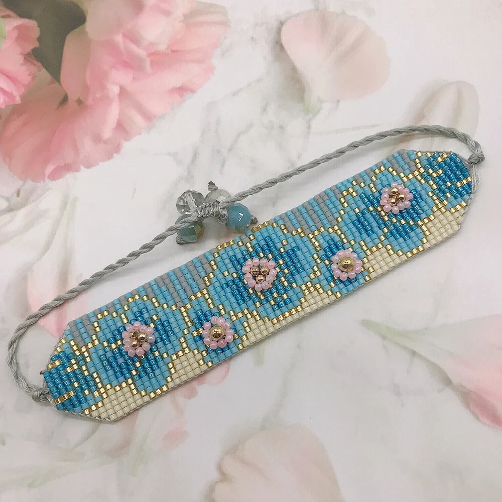 ZHONGVI Boho MIYUKI Tassel Bracelet Armband with 3D Flower Design Warped Rivet Bileklik for Women Fashionable Jewelry Gift