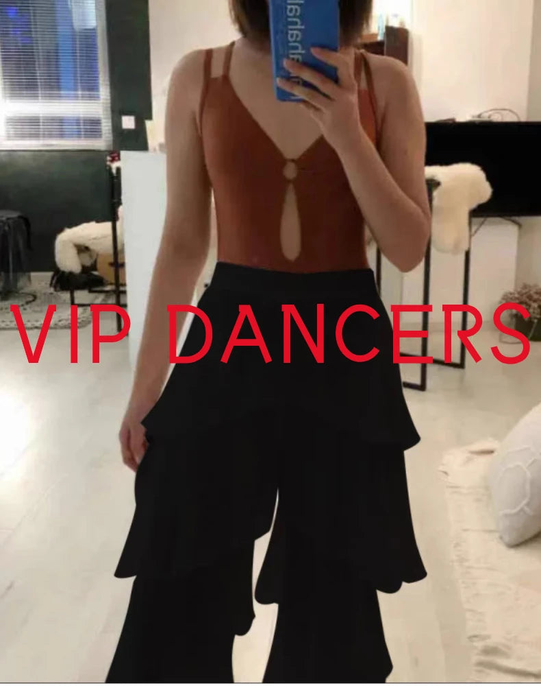 Latin Practice Clothes Modern Dance Pants Women'S High Waist Four-Layer Ruffled Trousers National Standard Dance Costumes SL4863
