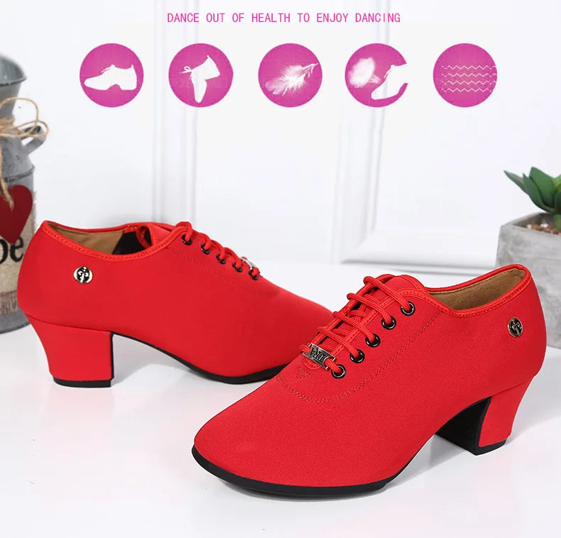 breathable shoes women dance shoes lace up heels women ballroom latin dance shoes big size 34-42 5cm Heels