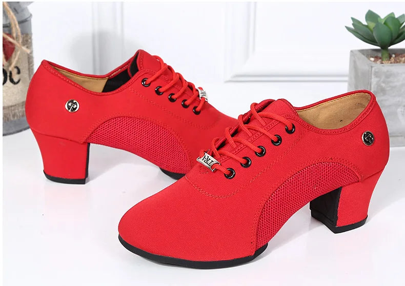 breathable shoes women dance shoes lace up heels women ballroom latin dance shoes big size 34-42 5cm Heels