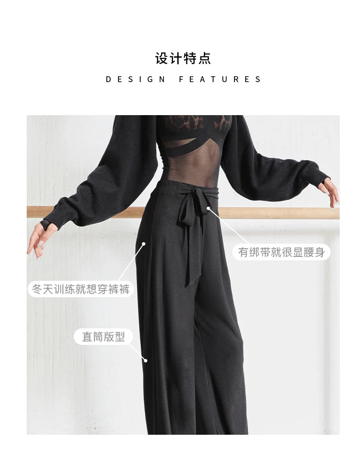 New Modren Lace-Up Stretch Straight-Leg Trousers National Standard Dance Practice Clothes Latin Ballroom Dancing Pants SL5980
