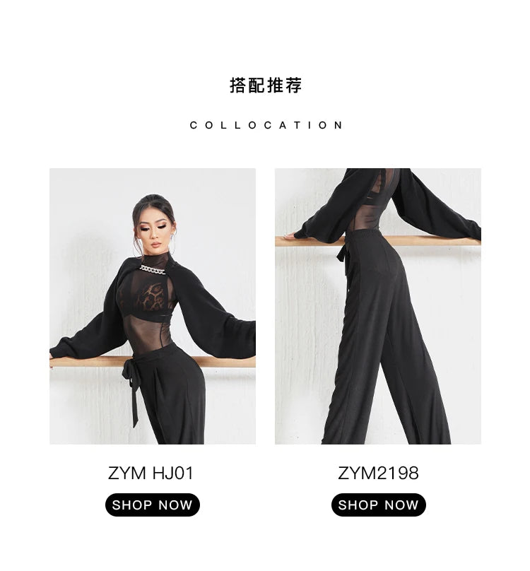 New Modren Lace-Up Stretch Straight-Leg Trousers National Standard Dance Practice Clothes Latin Ballroom Dancing Pants SL5980