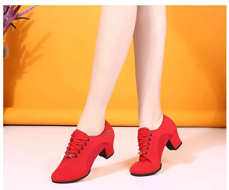 breathable shoes women dance shoes lace up heels women ballroom latin dance shoes big size 34-42 5cm Heels