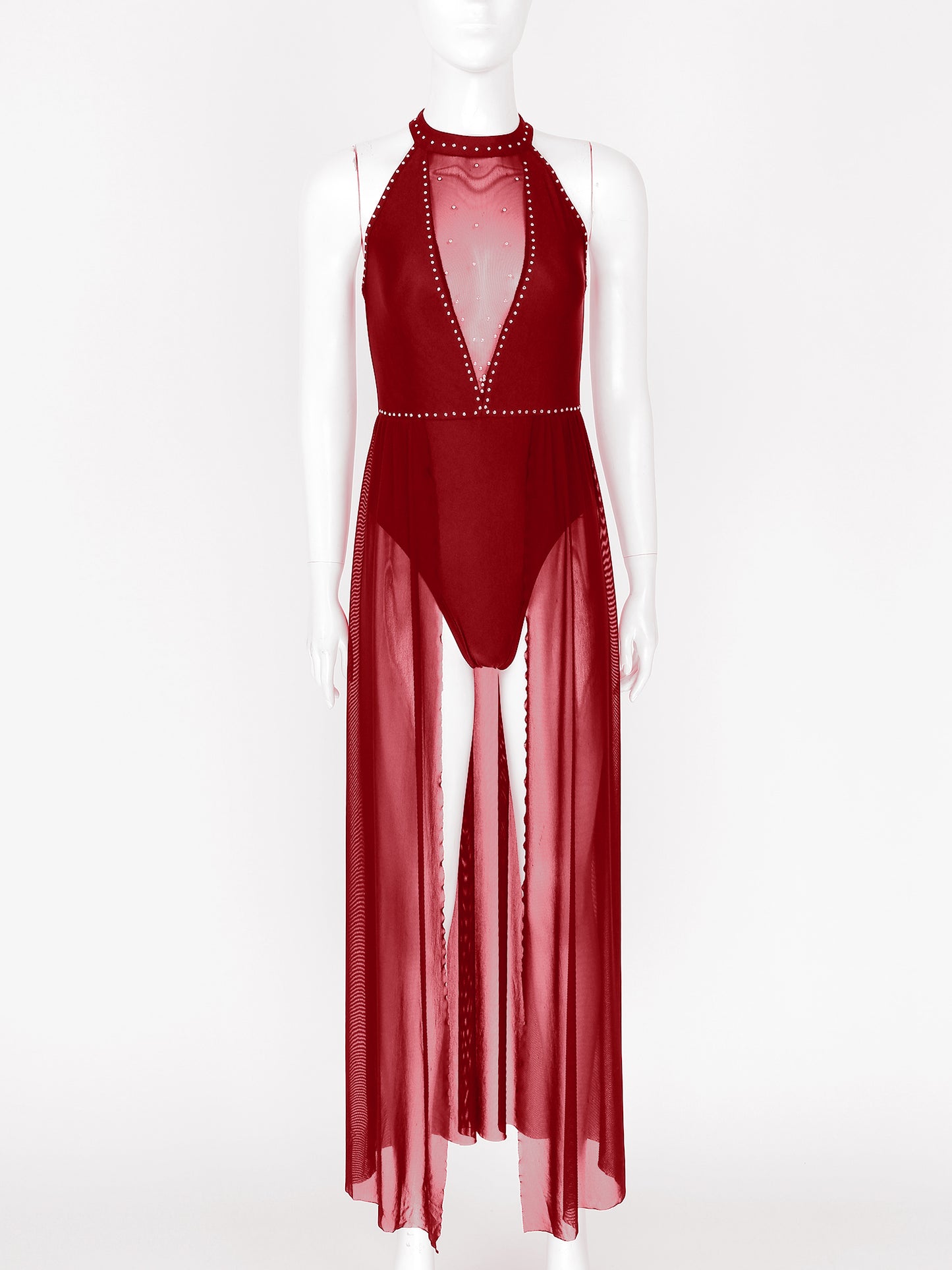 Elegant White Halter Bodysuit with Sheer Mesh Insert and Flowing Cape – Bridal Couture, Resort Wear, Photogenic Runway Gown