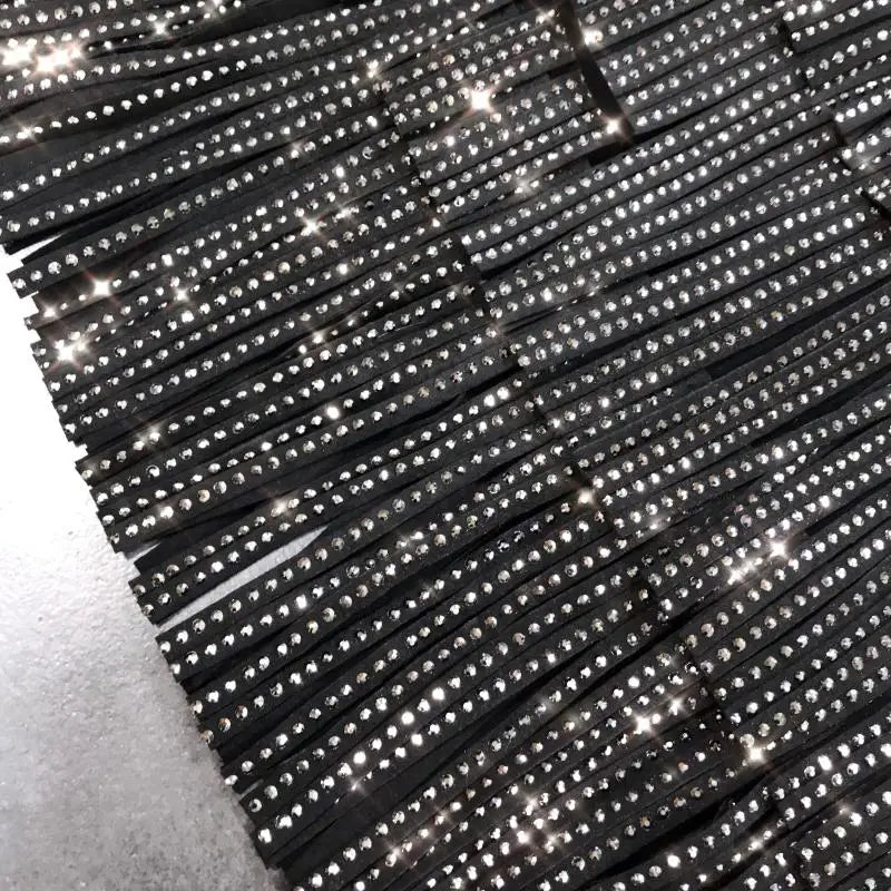 Women Skirt Fashion 2025 New Autumn High Waist Belt Multi Layer Short Heavy Drilling Rhinestones Fringed Skirt with Cake A Line