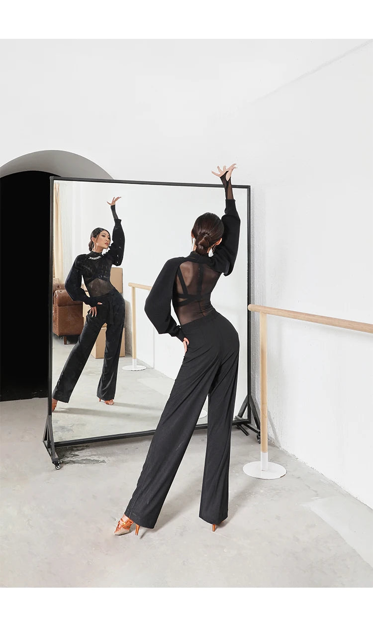 New Modren Lace-Up Stretch Straight-Leg Trousers National Standard Dance Practice Clothes Latin Ballroom Dancing Pants SL5980