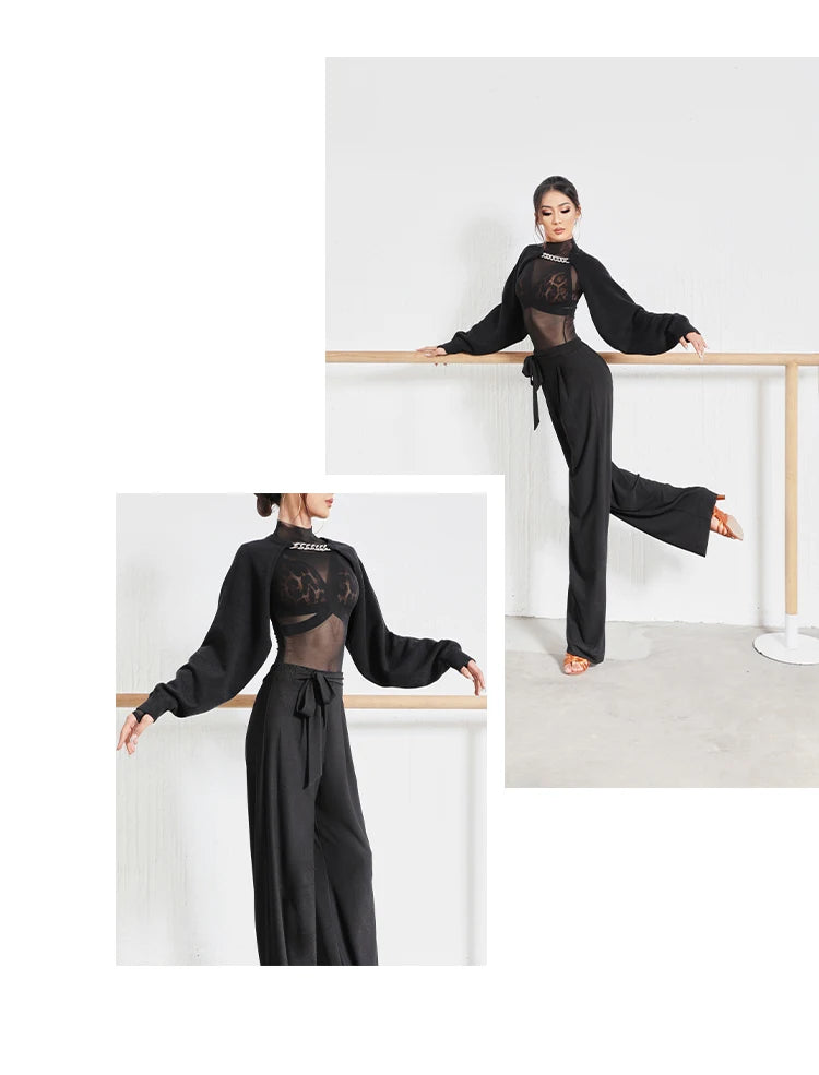 New Modren Lace-Up Stretch Straight-Leg Trousers National Standard Dance Practice Clothes Latin Ballroom Dancing Pants SL5980