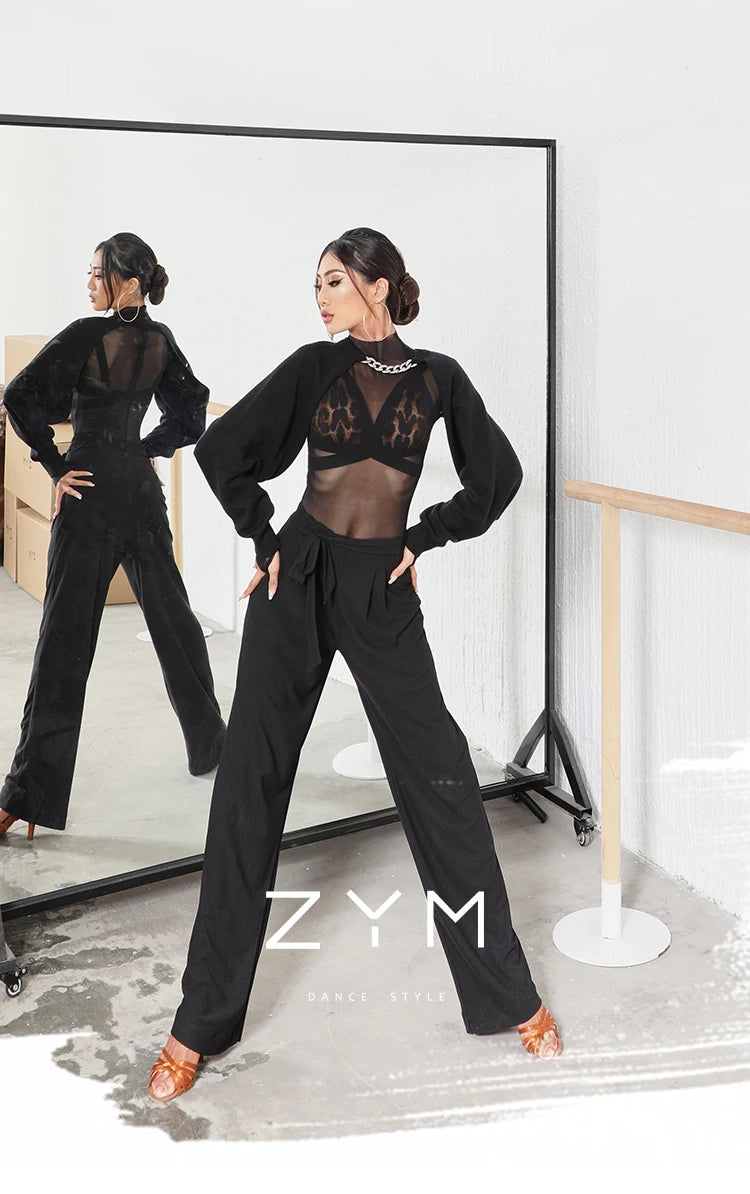 New Modren Lace-Up Stretch Straight-Leg Trousers National Standard Dance Practice Clothes Latin Ballroom Dancing Pants SL5980