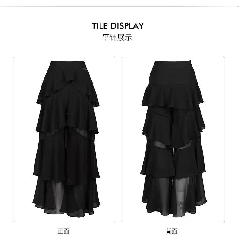 Latin Practice Clothes Modern Dance Pants Women'S High Waist Four-Layer Ruffled Trousers National Standard Dance Costumes SL4863