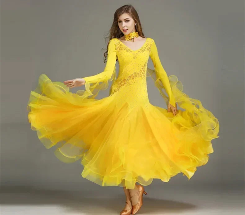 Women Competition Standard Modern Dancing Clothes Long Sleeve Waltz Stage Costumes Ballroom Dance Dress