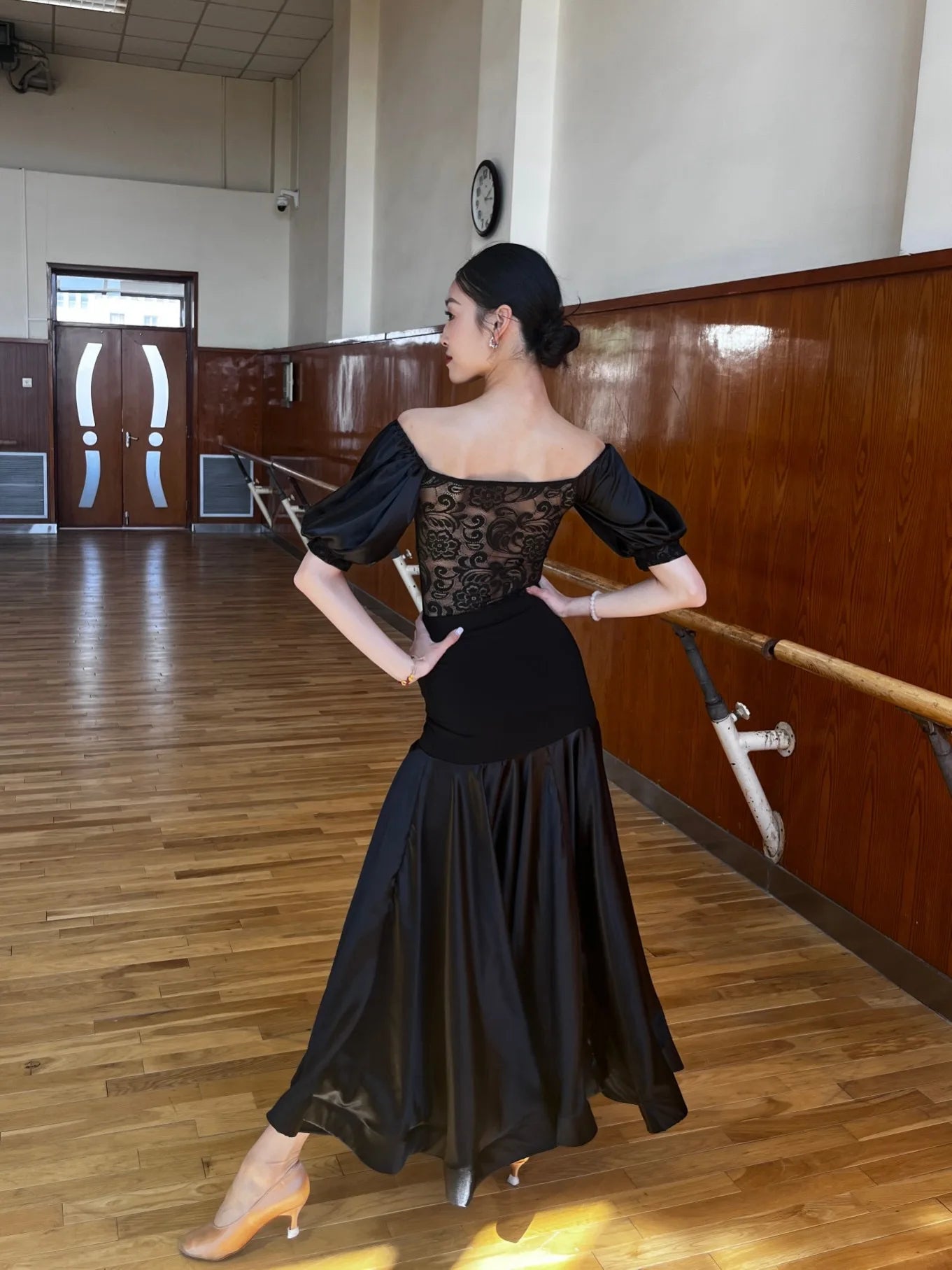Ballroom Dress Women Performance Clothing Standard Modern Dance Outfit Lace Off Shoulder Dance Leotard Skirt Waltz Dress VBH1935