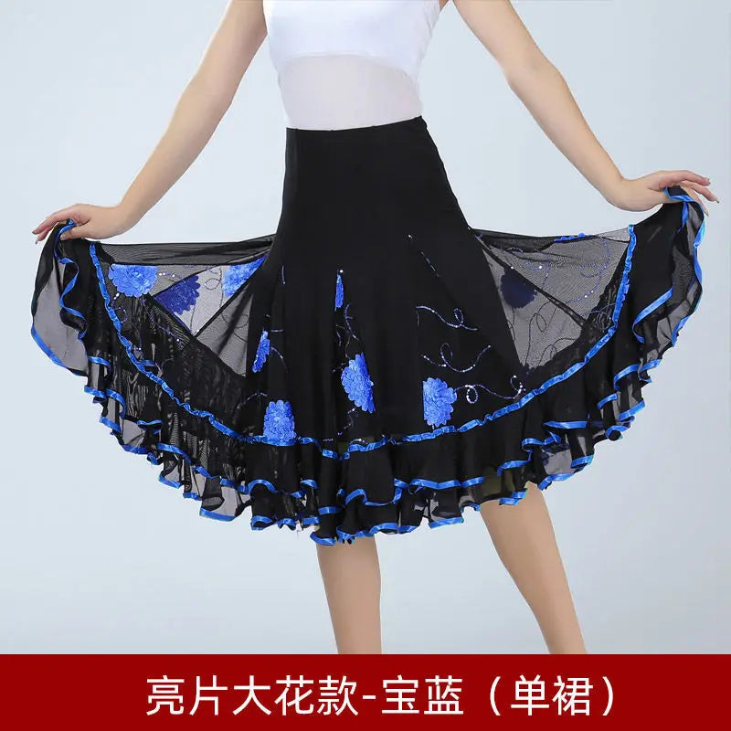 Square Dance/National Standard Modern Social Dance Big Swing Skirt Embroidered Square Dance Half Body Skirt Waltz Dance Skirt