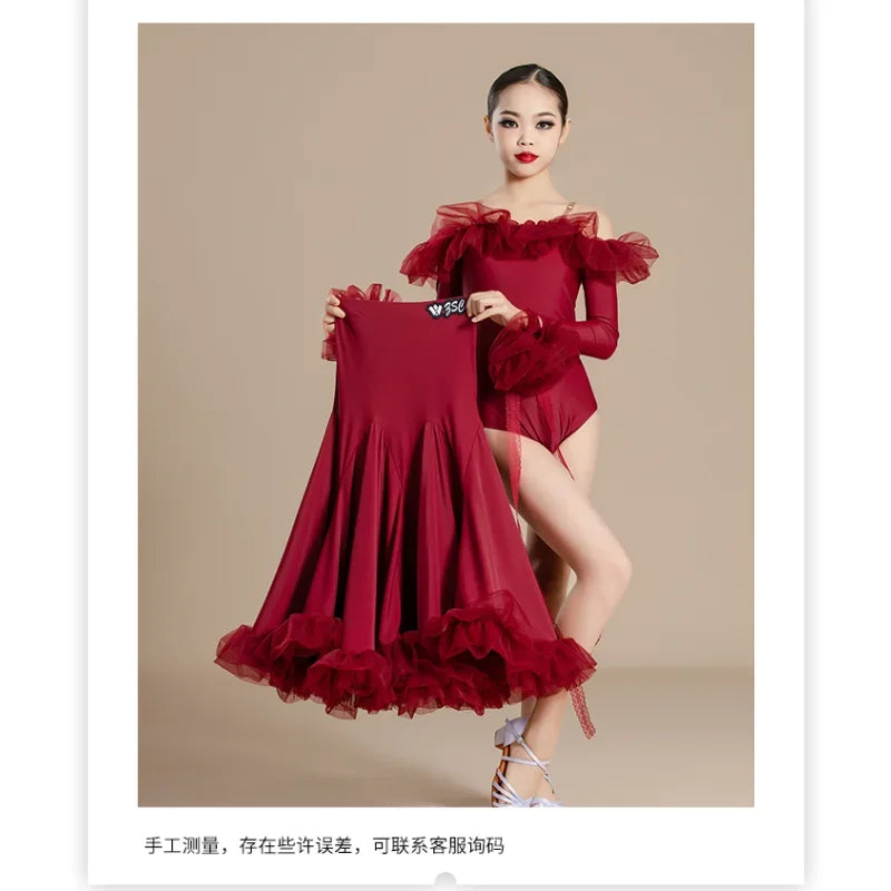 New Modern Dance Skirts National Standard Child Ballroom Dance Waltz Social Dance Long Dresses Competition Performance Costume