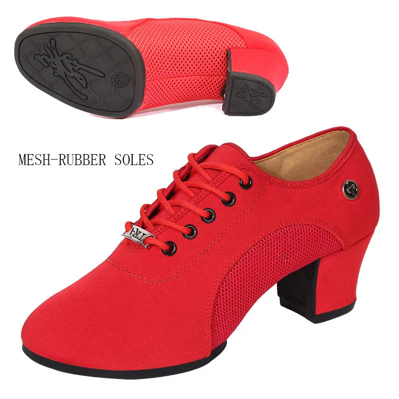 breathable shoes women dance shoes lace up heels women ballroom latin dance shoes big size 34-42 5cm Heels