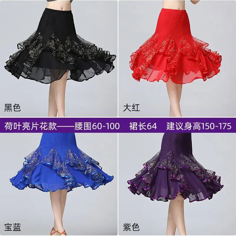 Square Dance/National Standard Modern Social Dance Big Swing Skirt Embroidered Square Dance Half Body Skirt Waltz Dance Skirt