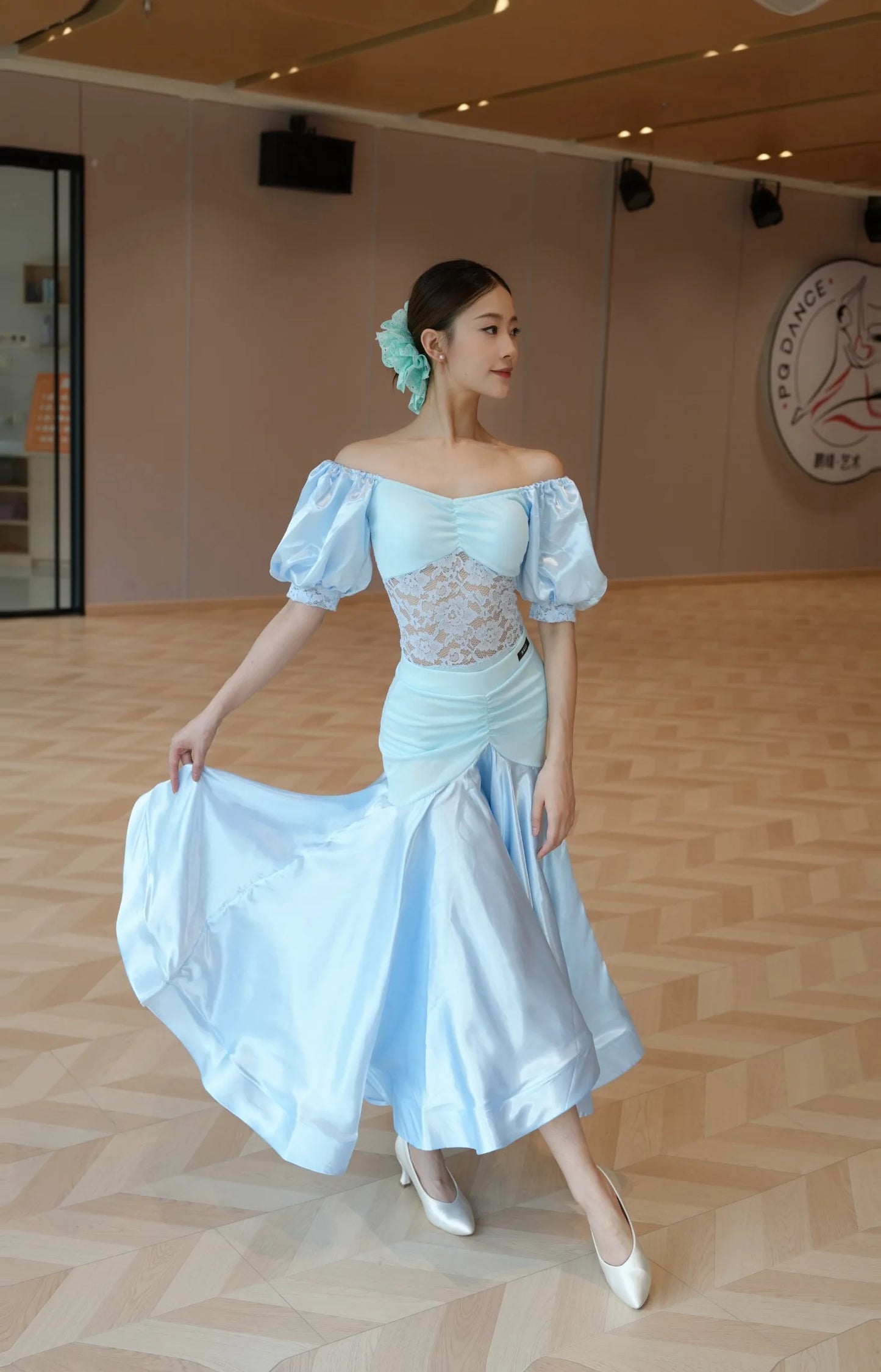 Ballroom Dress Women Performance Clothing Standard Modern Dance Outfit Lace Off Shoulder Dance Leotard Skirt Waltz Dress VBH1935