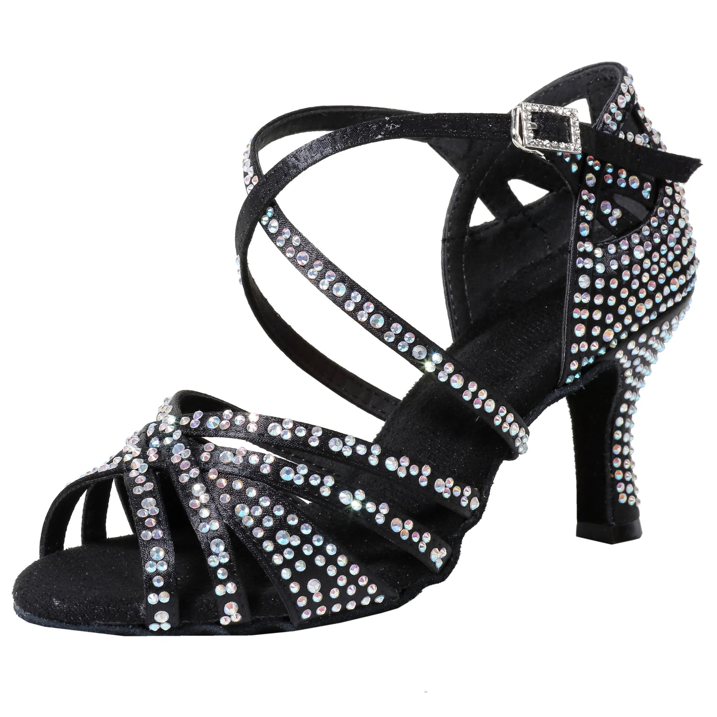 New Latin Dance Shoes, Female Hot Diamond Dance Shoes, National Standard Cha Cha Dance Shoes, Square Dance Sandals, 7.5cm Heel