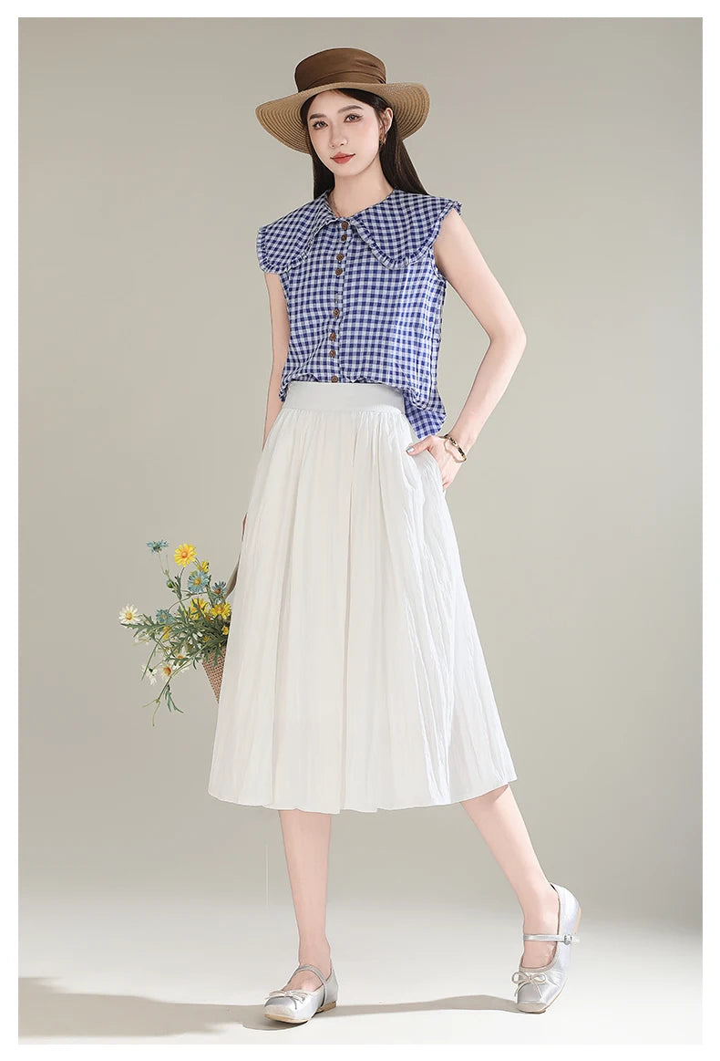 ZUZK French White Midi Skirt For Women 2025 Summer Thin New Medium Long Comfortable Cool A-line Skirt Casual Skirt