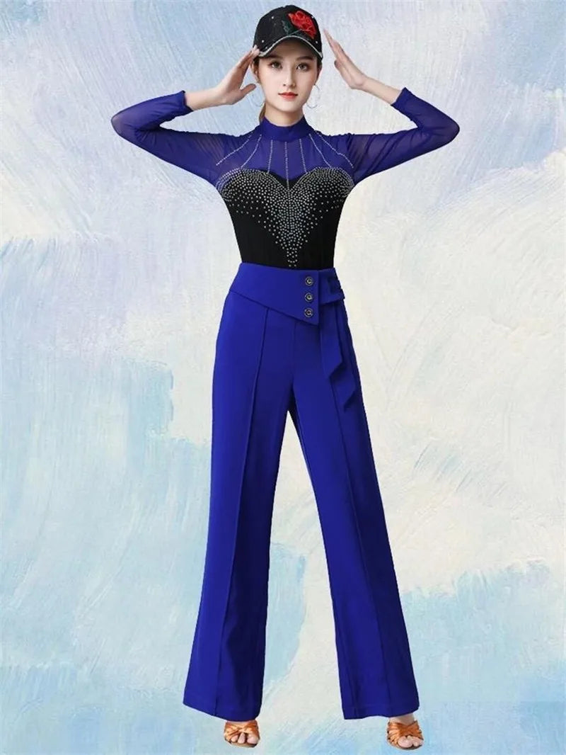 Wide-Leg Women Pants High Waist Latin Dance National Standard Dance Modern Dance Samba Acrobatics Square Dance Social Dance