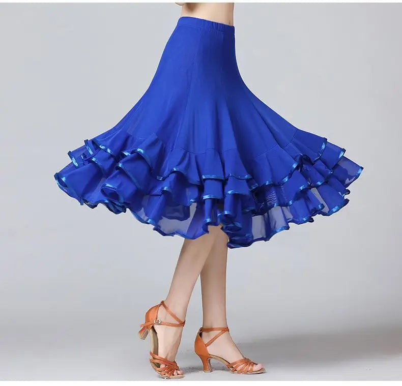 Square Dance/National Standard Modern Social Dance Big Swing Skirt Embroidered Square Dance Half Body Skirt Waltz Dance Skirt