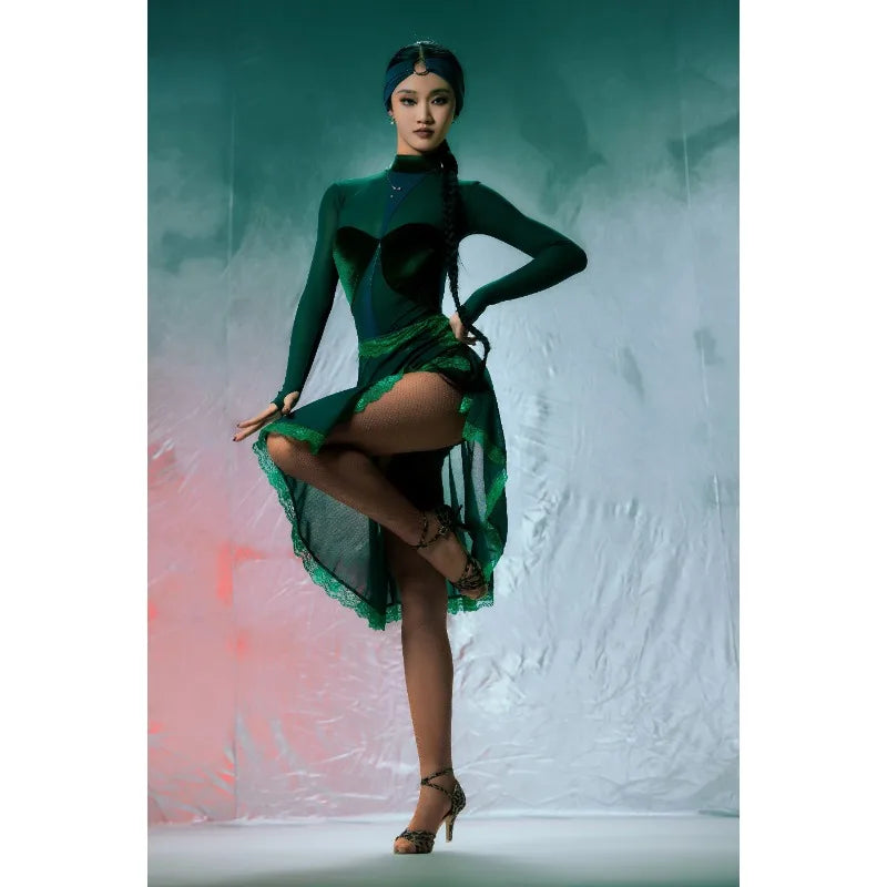 Customized Split Set Pole Ballroom Dress Standard Vestito Latino Americano Donna Dance Clothes Women Clothing Latin Dance Dress