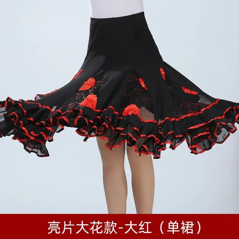 Square Dance/National Standard Modern Social Dance Big Swing Skirt Embroidered Square Dance Half Body Skirt Waltz Dance Skirt