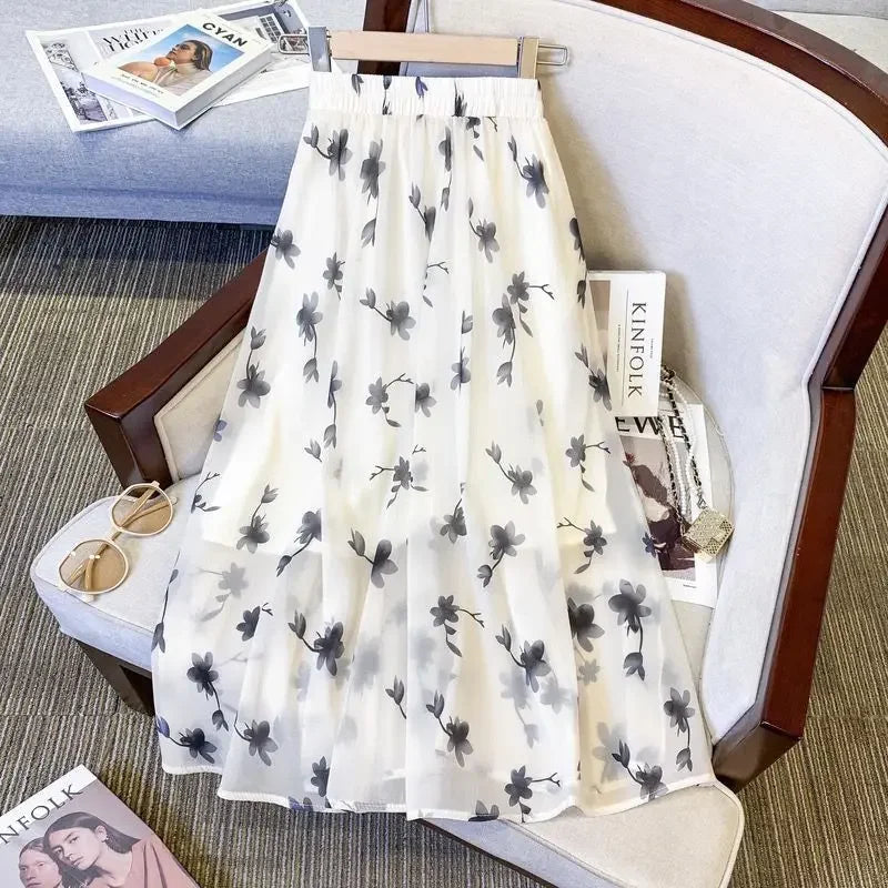 French Floral Skirt for Women with High Waist Covering Hips to Make Them Look Slim Mid-length A-line Skirt for the Forest
