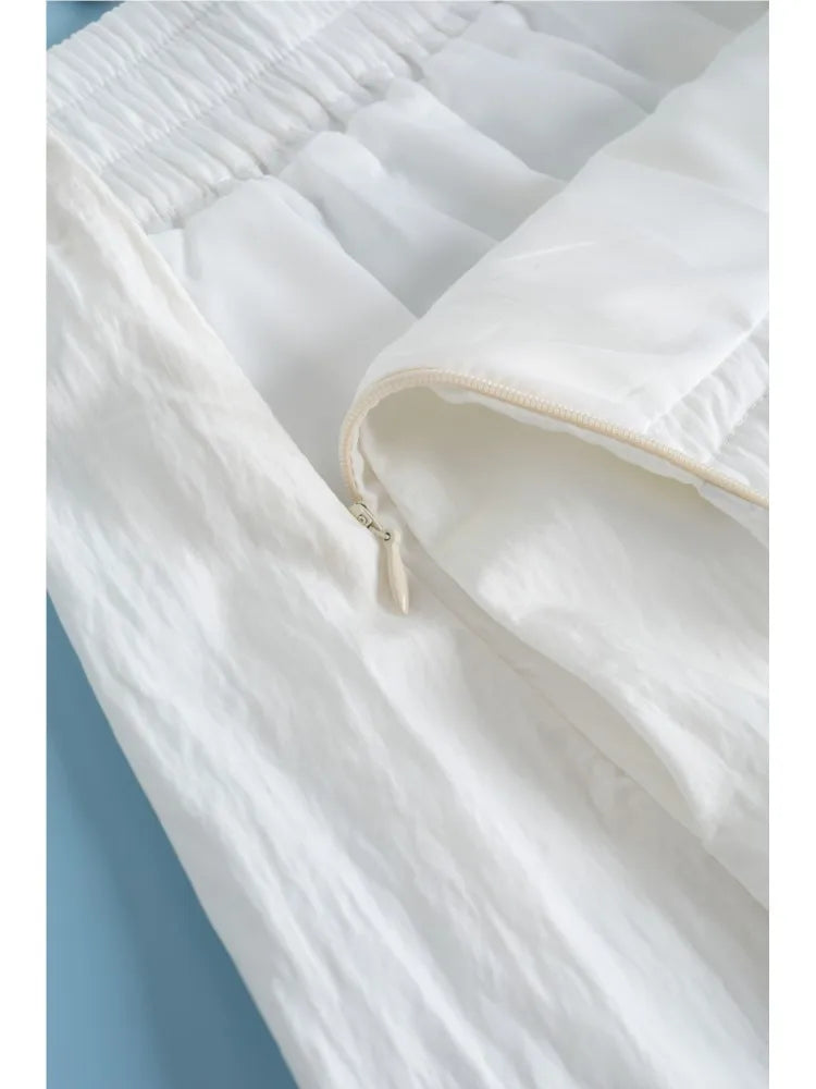 ZUZK French White Midi Skirt For Women 2025 Summer Thin New Medium Long Comfortable Cool A-line Skirt Casual Skirt