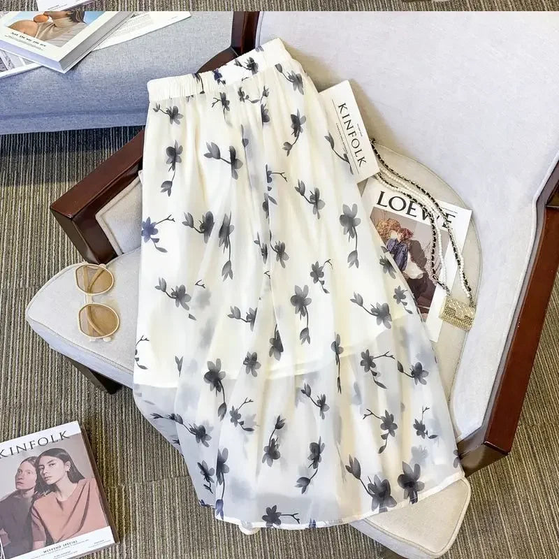 French Floral Skirt for Women with High Waist Covering Hips to Make Them Look Slim Mid-length A-line Skirt for the Forest