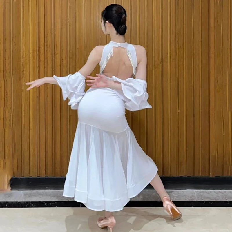 2024 Ballroom Dance Dress For Women Sexy Backless Big Swing Skirts Suit Adult Waltz Modern Dance Performance Clothing DQS15600