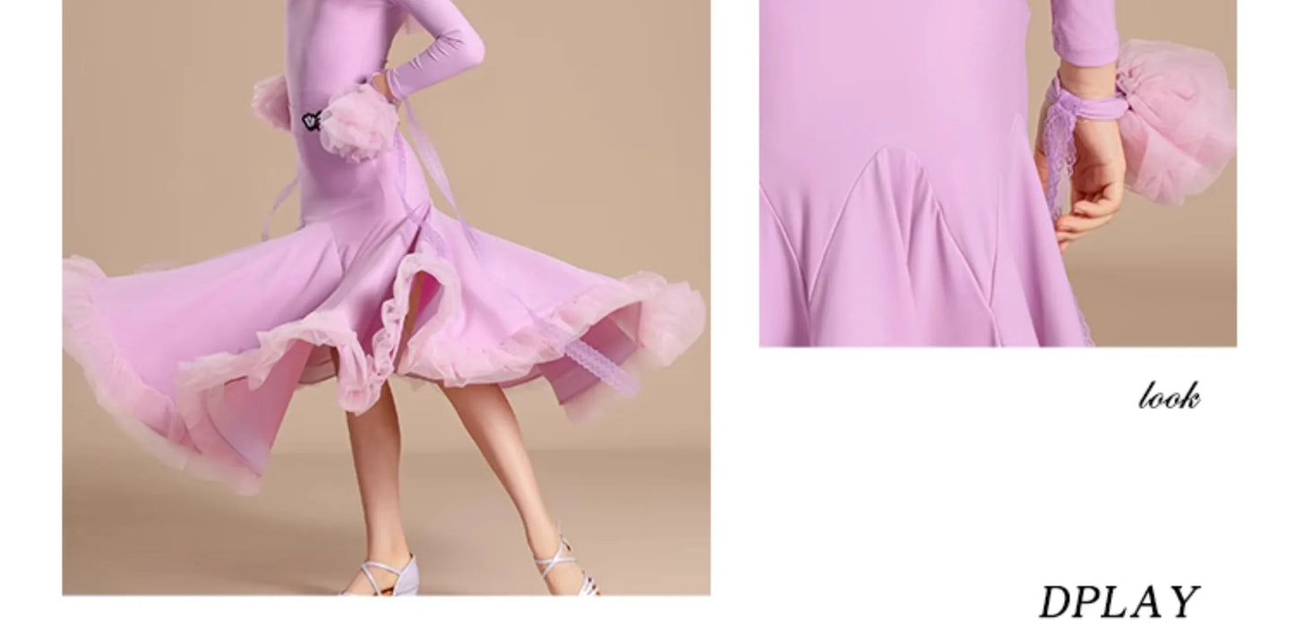 New Modern Dance Skirts National Standard Child Ballroom Dance Waltz Social Dance Long Dresses Competition Performance Costume
