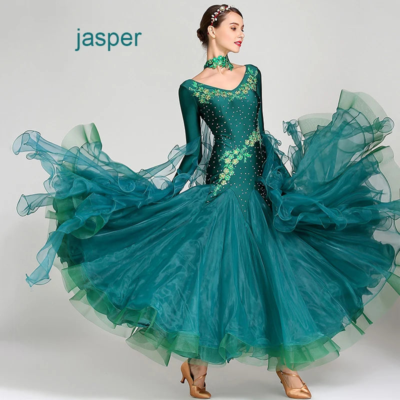 Ballroom Dance Dress for Women Competition Standard Modern Dancing Clothes Long Sleeve Cheap Waltz Stage Costumes