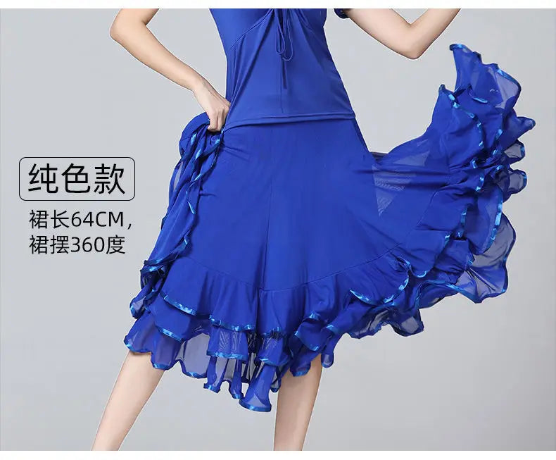 Square Dance/National Standard Modern Social Dance Big Swing Skirt Embroidered Square Dance Half Body Skirt Waltz Dance Skirt