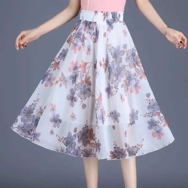 Skirts for Women Chiffon Woman Skirt Floral Midi Summer Casual New In Clothing Sales Modest Luxury Elegant High Quality V Cheap
