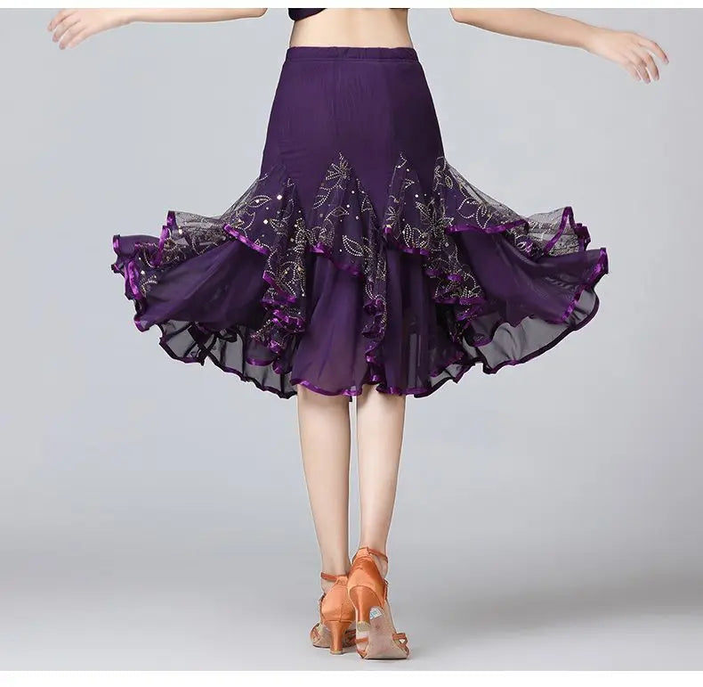 Square Dance/National Standard Modern Social Dance Big Swing Skirt Embroidered Square Dance Half Body Skirt Waltz Dance Skirt