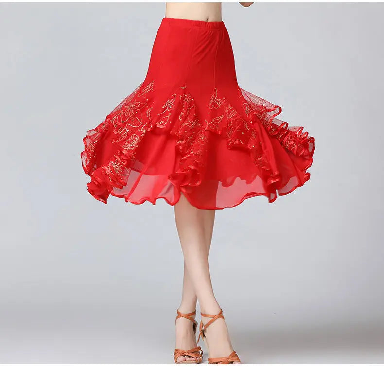 Square Dance/National Standard Modern Social Dance Big Swing Skirt Embroidered Square Dance Half Body Skirt Waltz Dance Skirt