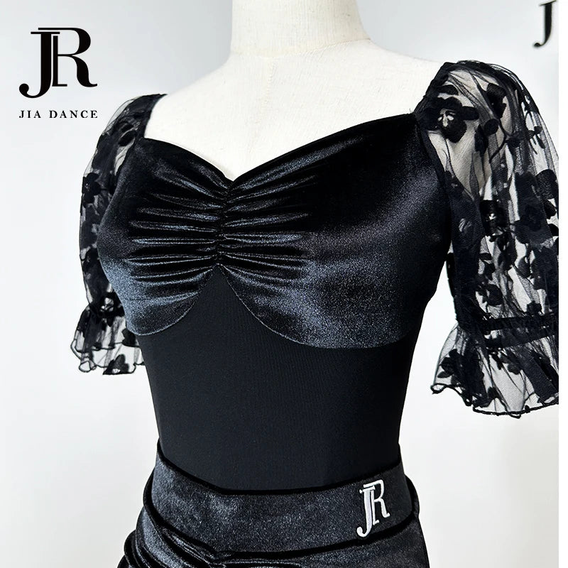 Ballroom Dance Clothes Women Adult Wrap Hip Sexy Black Long Skirt Lace Gauze Waltz Dance Skirt Practice Performance Wear NV20015