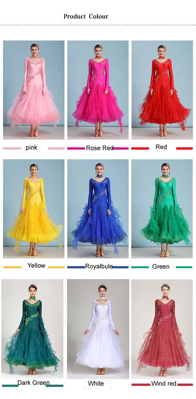 Ballroom Dance Dress for Women Competition Standard Modern Dancing Clothes Long Sleeve Cheap Waltz Stage Costumes