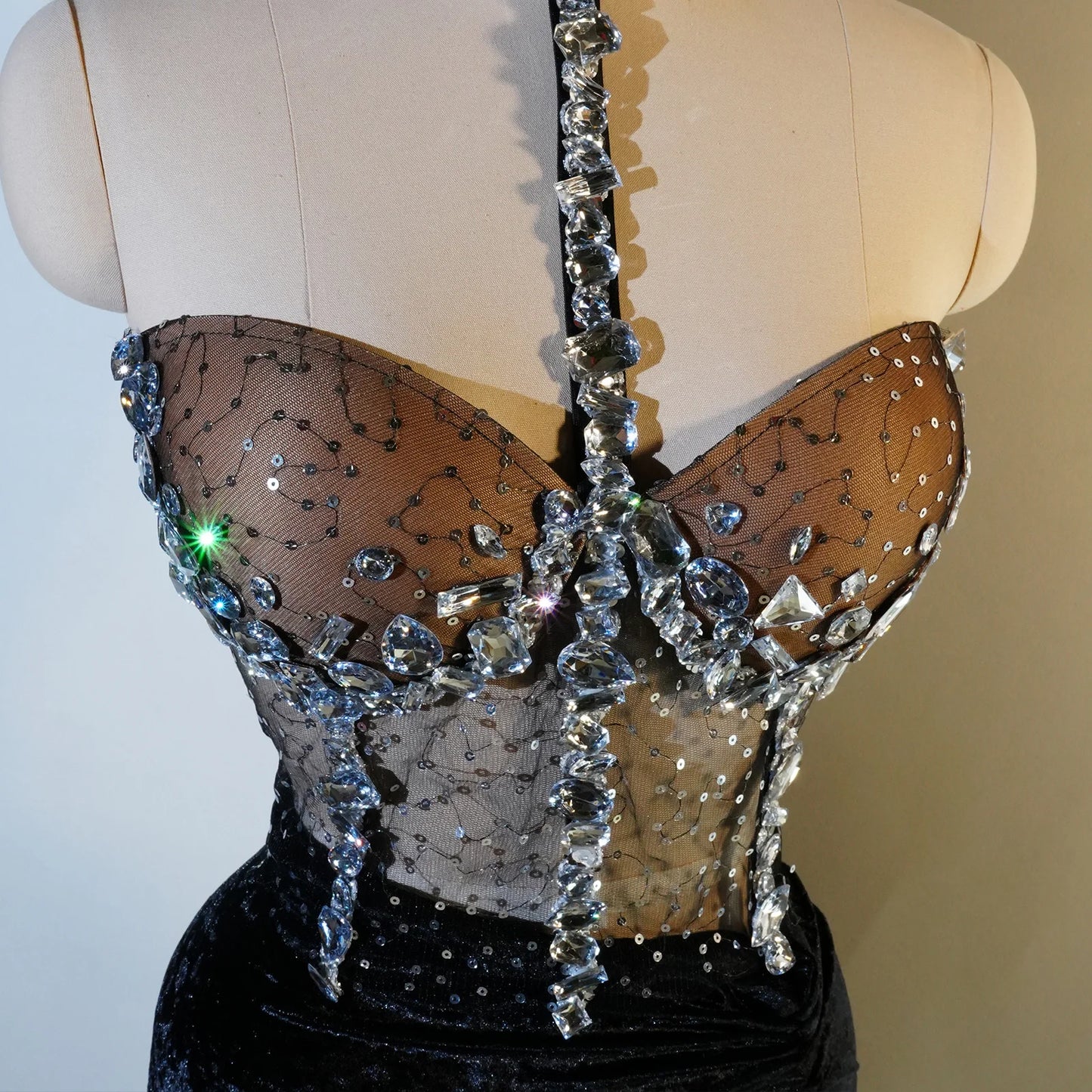 Glamorous Diamond Dance Dress Women Sexy Long Skirt Stage Costume Singer Performance Outfit Elastic Waist GoGo Nightclub Wear