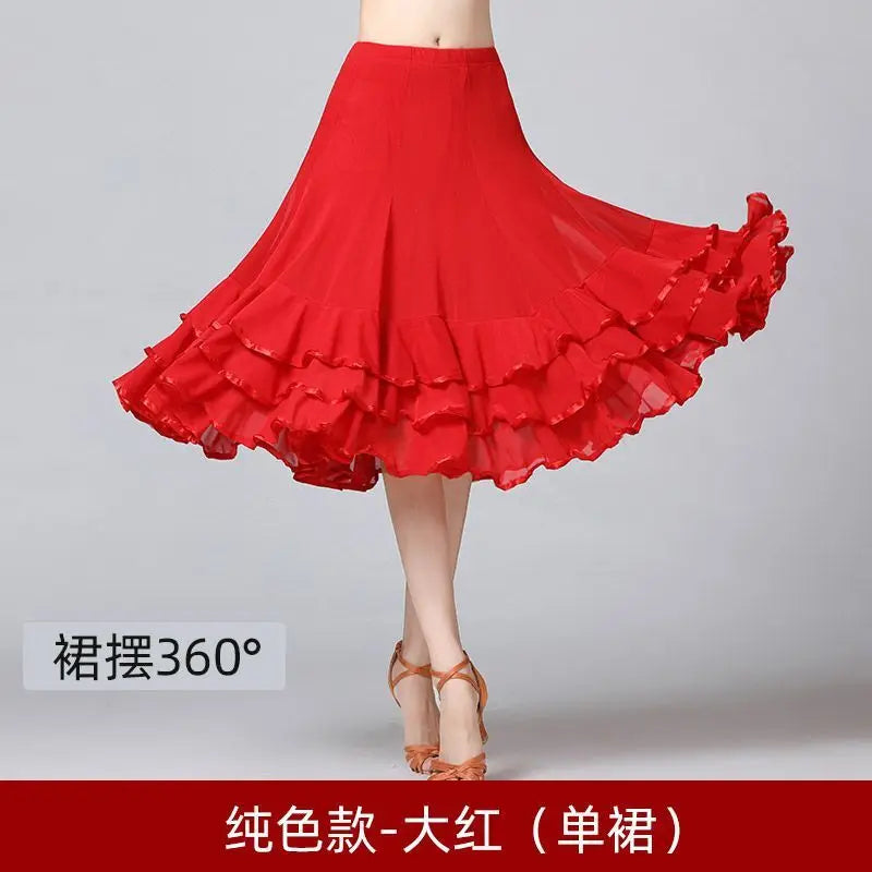 Square Dance/National Standard Modern Social Dance Big Swing Skirt Embroidered Square Dance Half Body Skirt Waltz Dance Skirt