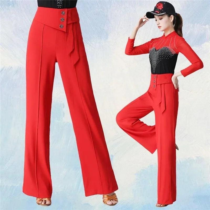 Wide-Leg Women Pants High Waist Latin Dance National Standard Dance Modern Dance Samba Acrobatics Square Dance Social Dance