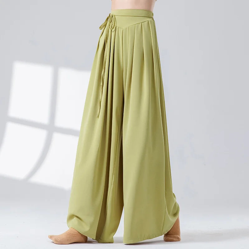 Women Dance Skirt Pant Stage Clothes Classical Modern National Dancer Practice Culottes Wide Leg Flowy Hanfu Folk Body Show