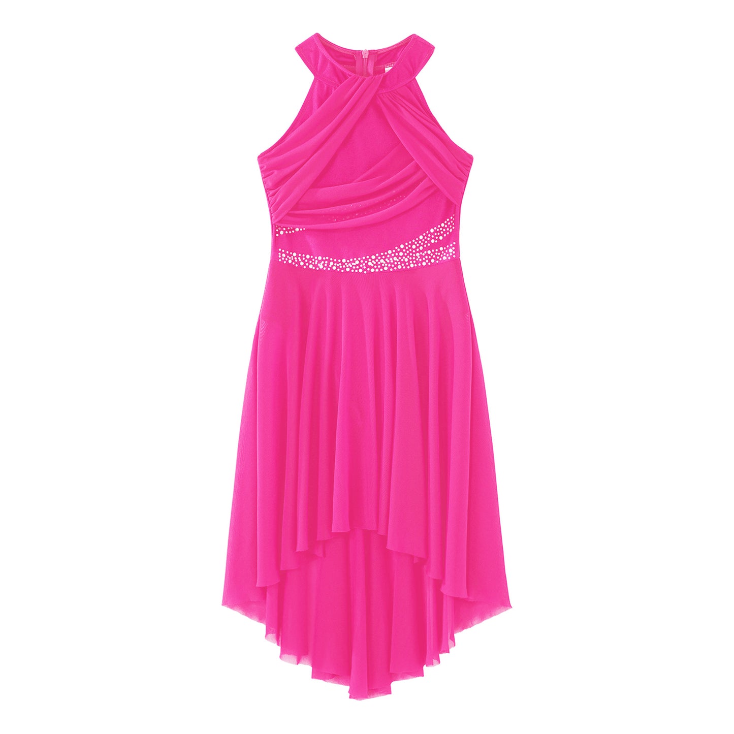 Kids Girls Rhythmic Gymnastics Ballet Lyrical Latin Dance Costume Rhinestone Ruched Leotard Waltz Tango Ballet Jersey Dresses