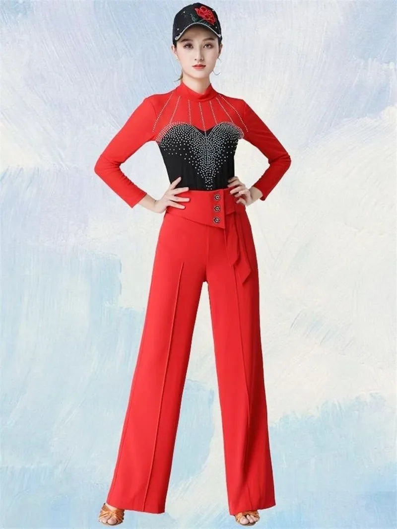 Wide-Leg Women Pants High Waist Latin Dance National Standard Dance Modern Dance Samba Acrobatics Square Dance Social Dance