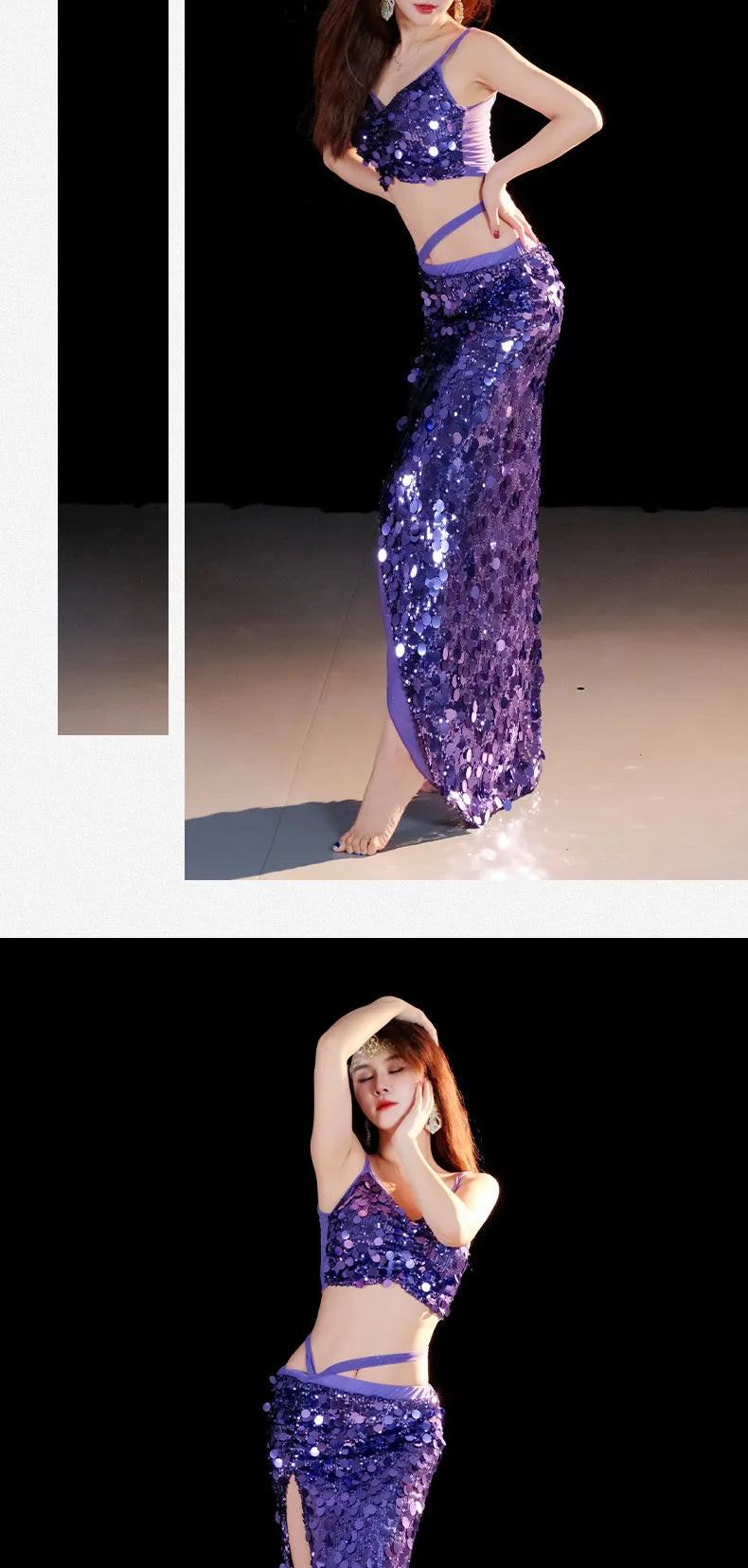 Emerald Green Sequin Skirt with Matching Crop Top – Sparkling Dance Dress, Stage Performance Gown, Ethereal Evening Ensemble