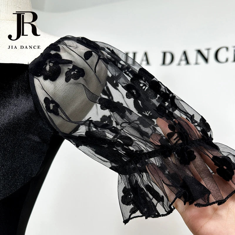 Ballroom Dance Clothes Women Adult Wrap Hip Sexy Black Long Skirt Lace Gauze Waltz Dance Skirt Practice Performance Wear NV20015