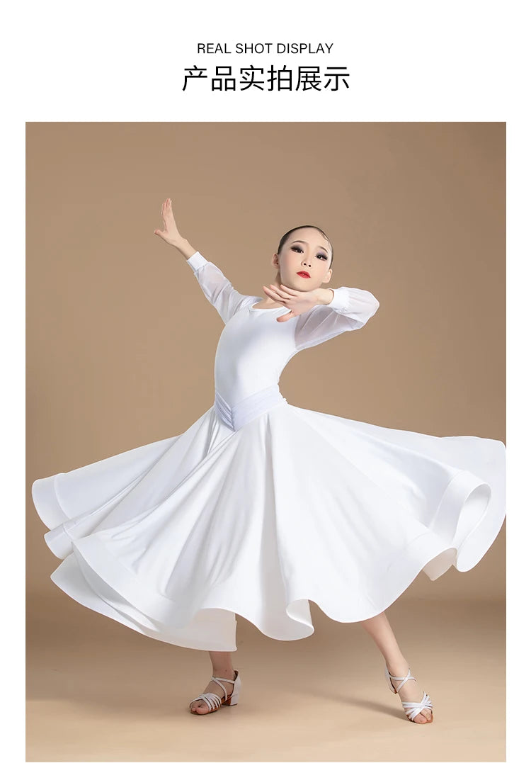 Ballroom Dance Dress White Waltz Dress Standard Modern Dance Competition Dresses for Girl Ballroom Training Dancewear Red 2753